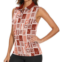 Vintage Aloha Block Quilt Women Sleeveless Polo Shirt Red Inspired Lei Motifs - Polynesian Pride