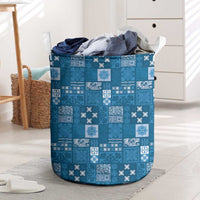 Vintage Hawaiian Quilting Patterns Laundry Basket Blue Style Tribal Fabric Patchwork - Polynesian Pride