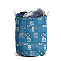 Vintage Hawaiian Quilting Patterns Laundry Basket Blue Style Tribal Fabric Patchwork - Polynesian Pride