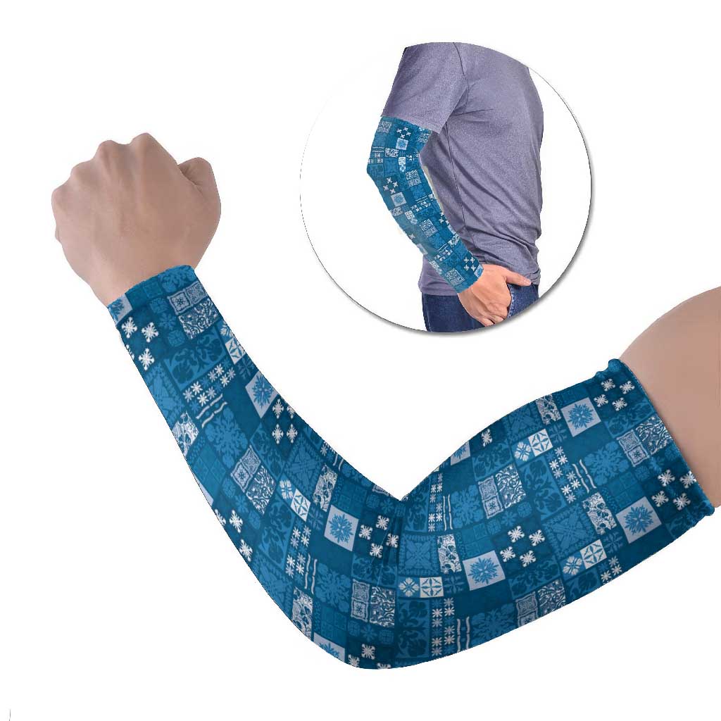 Vintage Hawaiian Quilting Patterns Arm Sleeves Blue Style Tribal Fabric Patchwork - Polynesian Pride