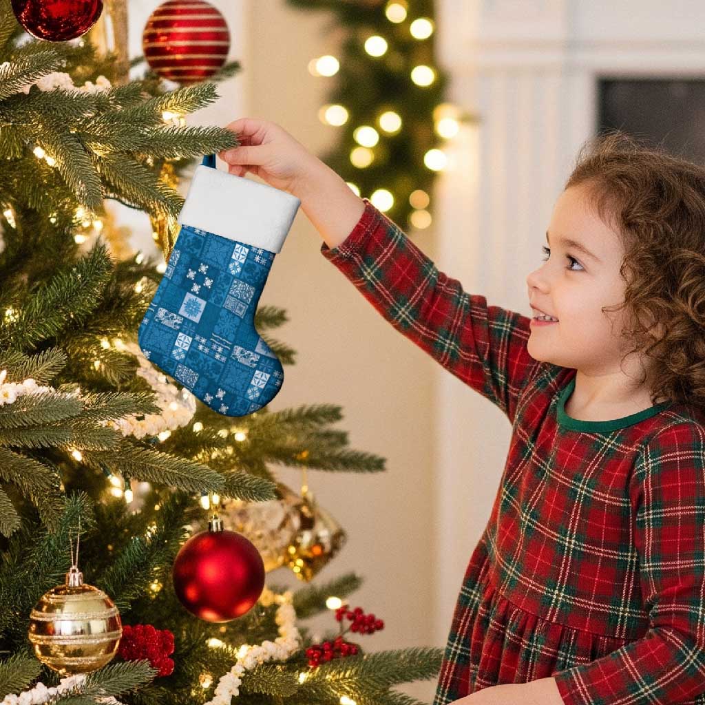 Vintage Hawaiian Quilting Patterns Christmas Stocking Blue Style Tribal Fabric Patchwork - Polynesian Pride