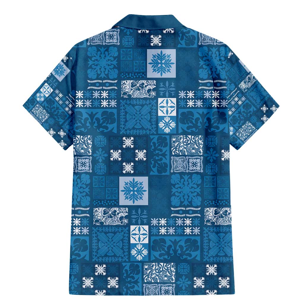 Vintage Hawaiian Quilting Patterns Family Matching Mermaid Dress and Hawaiian Shirt Blue Style Tribal Fabric Patchwork - Polynesian Pride