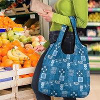 Vintage Hawaiian Quilting Patterns Grocery Bag Blue Style Tribal Fabric Patchwork - Polynesian Pride