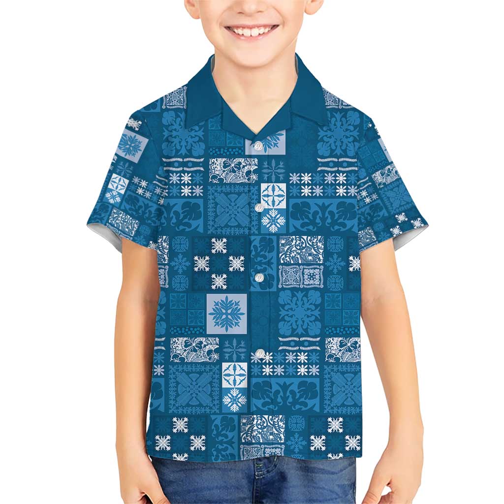 Vintage Hawaiian Quilting Patterns Hawaiian Shirt Blue Style Tribal Fabric Patchwork - Polynesian Pride