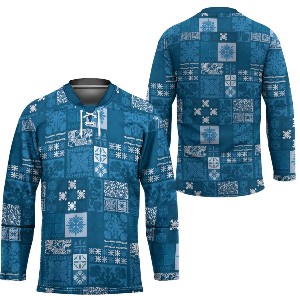 Vintage Hawaiian Quilting Patterns Hockey Jersey Blue Style Tribal Fabric Patchwork - Polynesian Pride