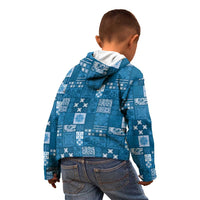 Vintage Hawaiian Quilting Patterns Kid Hoodie Blue Style Tribal Fabric Patchwork - Polynesian Pride