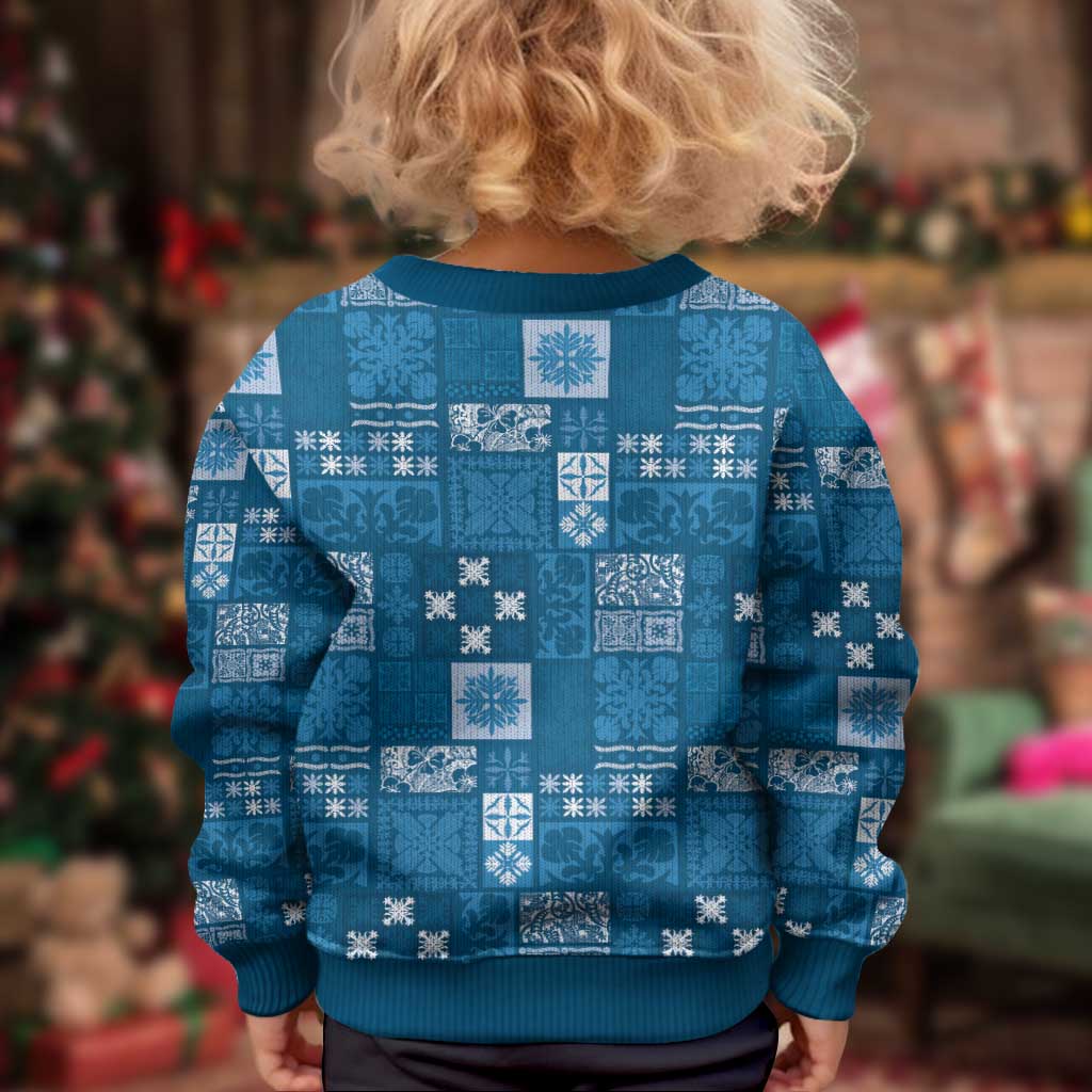 Vintage Hawaiian Quilting Patterns Kid Ugly Christmas Sweater Blue Style Tribal Fabric Patchwork - Polynesian Pride