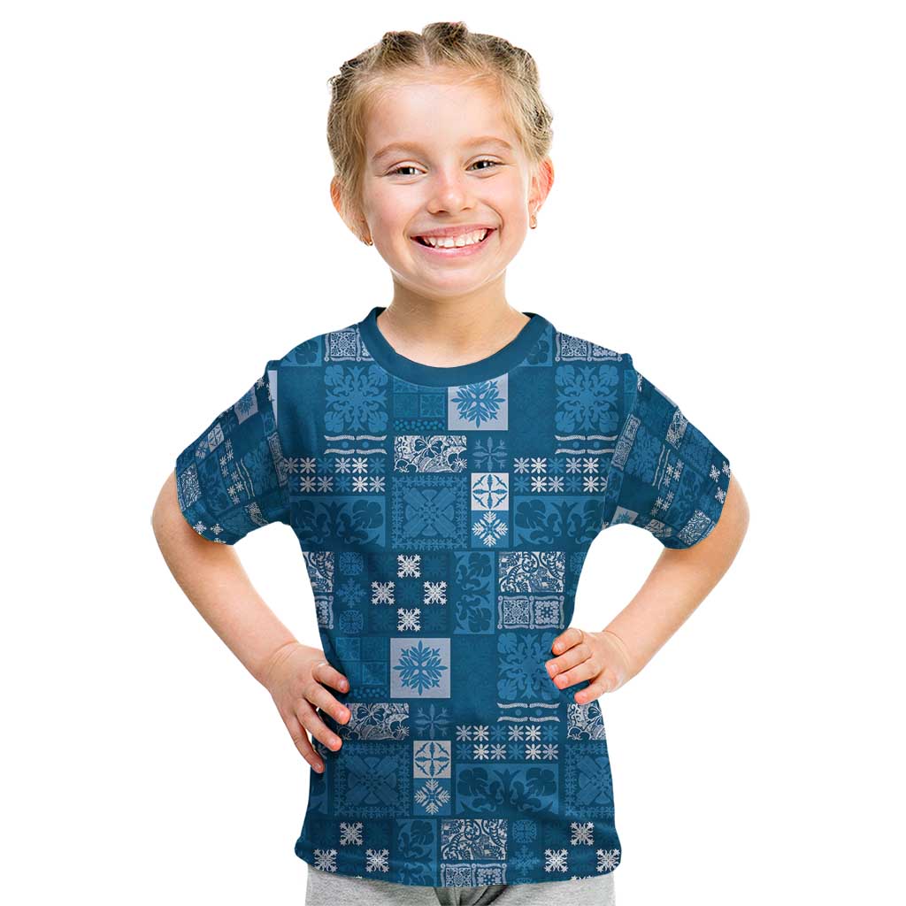 Vintage Hawaiian Quilting Patterns Kid T Shirt Blue Style Tribal Fabric Patchwork - Polynesian Pride