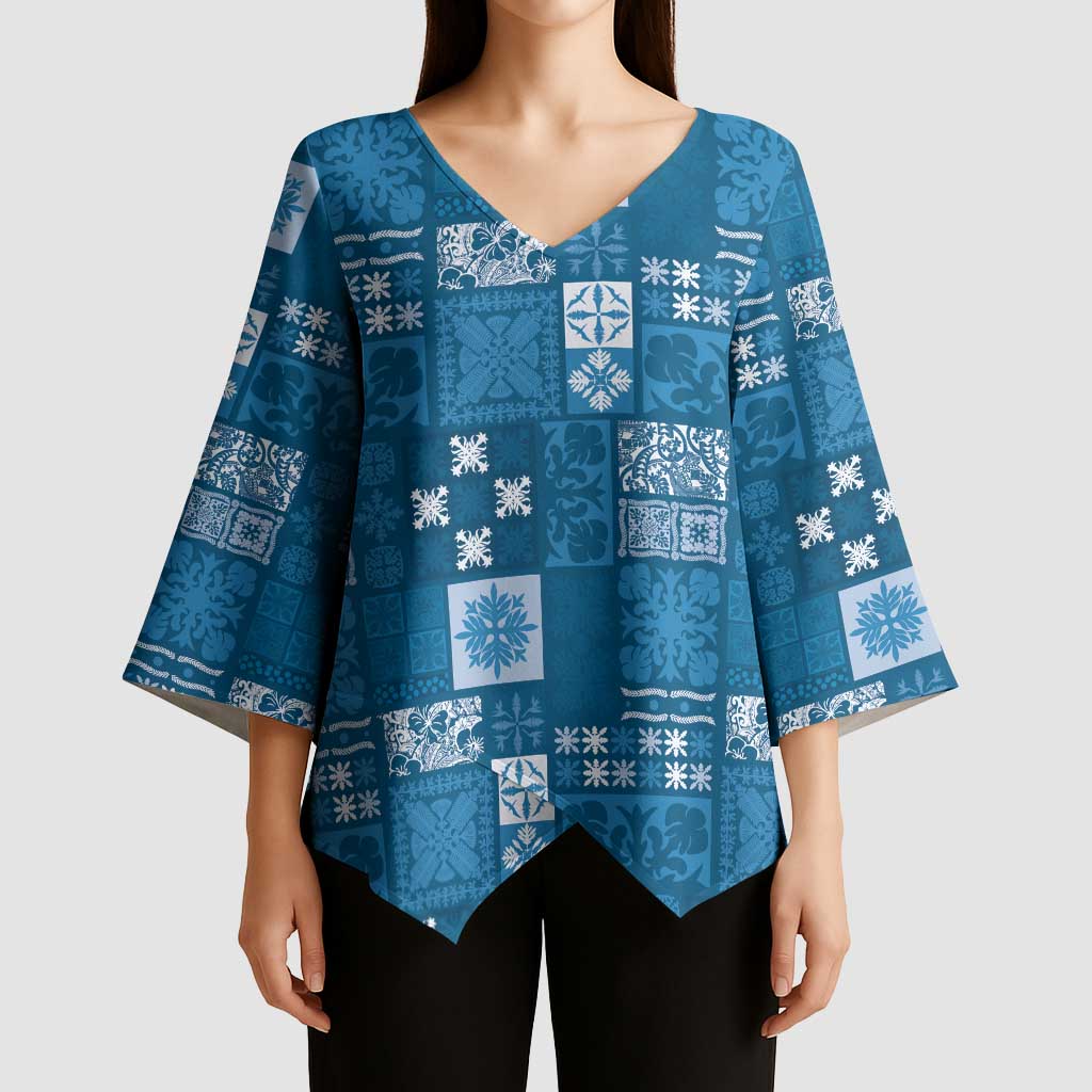 Vintage Hawaiian Quilting Patterns Kimono Sleeve Blouse Blue Style Tribal Fabric Patchwork - Polynesian Pride