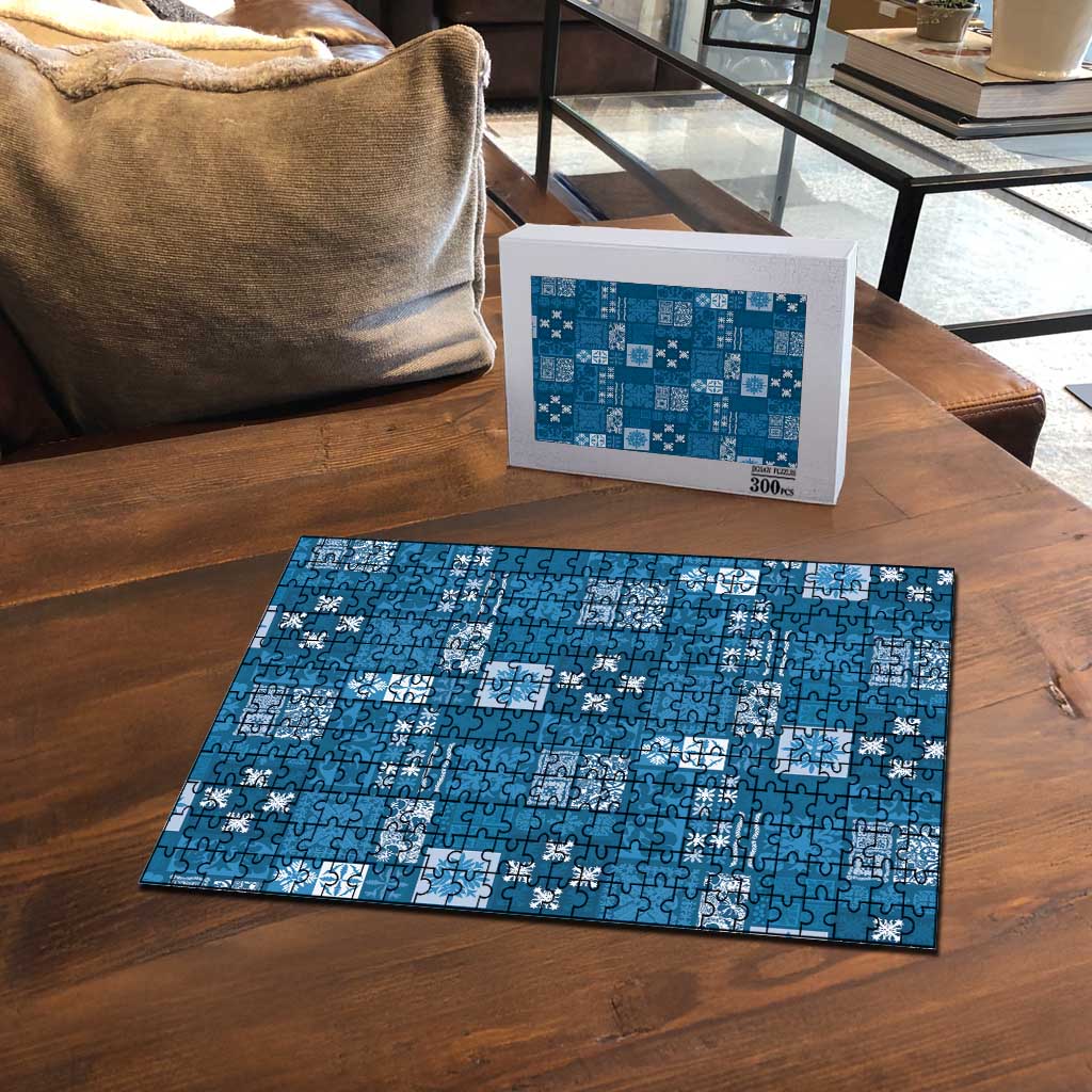 Vintage Hawaiian Quilting Patterns Puzzle Blue Style Tribal Fabric Patchwork - Polynesian Pride