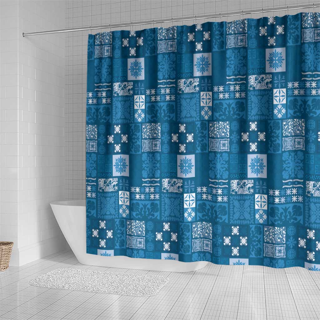 Vintage Hawaiian Quilting Patterns Shower Curtain Blue Style Tribal Fabric Patchwork - Polynesian Pride