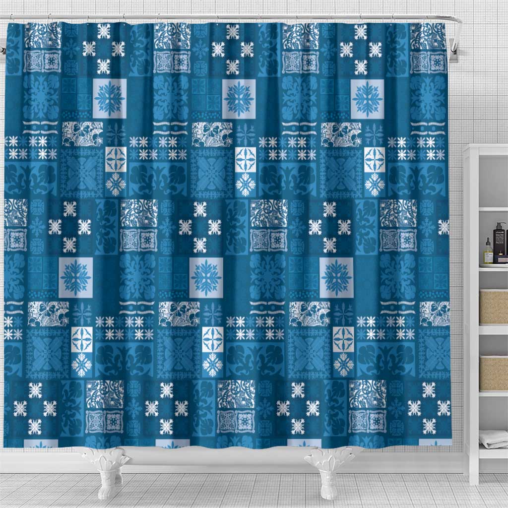 Vintage Hawaiian Quilting Patterns Shower Curtain Blue Style Tribal Fabric Patchwork - Polynesian Pride