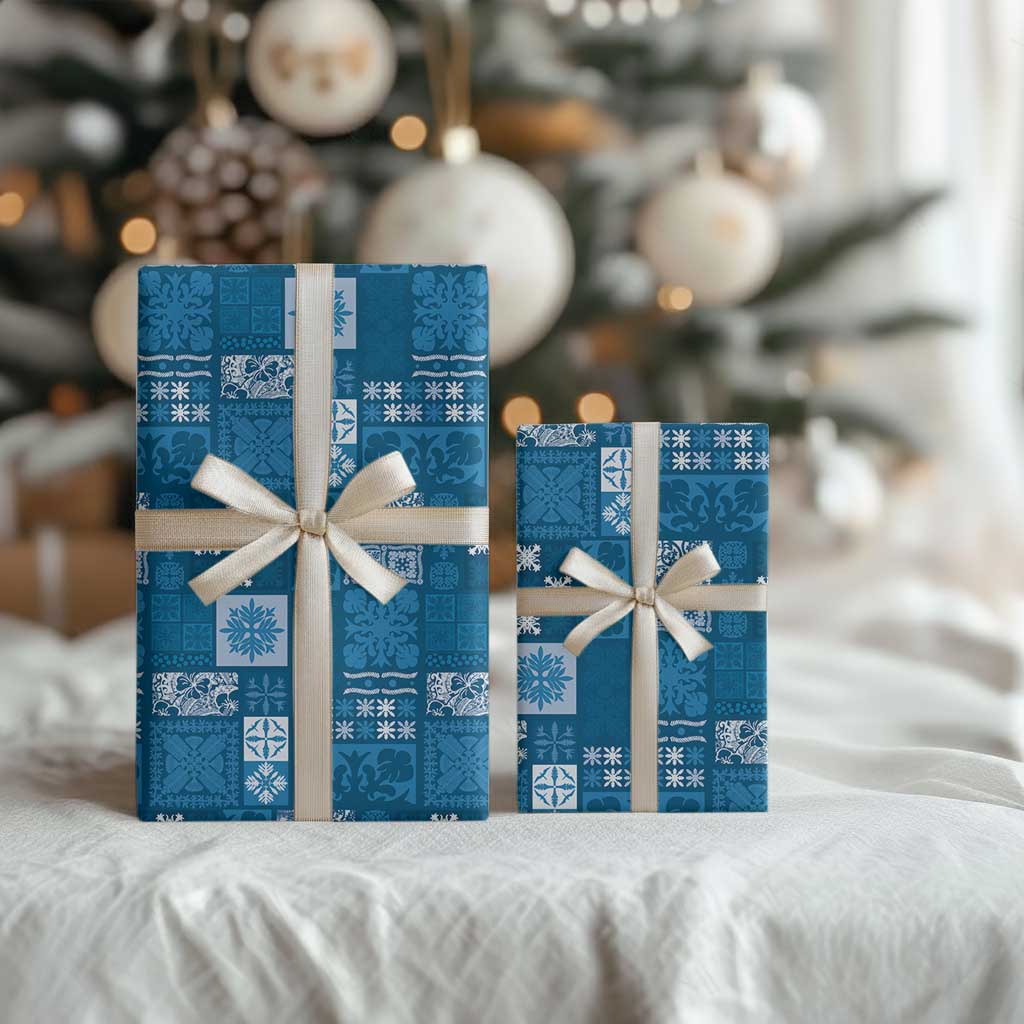 Vintage Hawaiian Quilting Patterns Wrapping Paper Blue Style Tribal Fabric Patchwork - Polynesian Pride