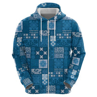 Vintage Hawaiian Quilting Patterns Zip Hoodie Blue Style Tribal Fabric Patchwork - Polynesian Pride