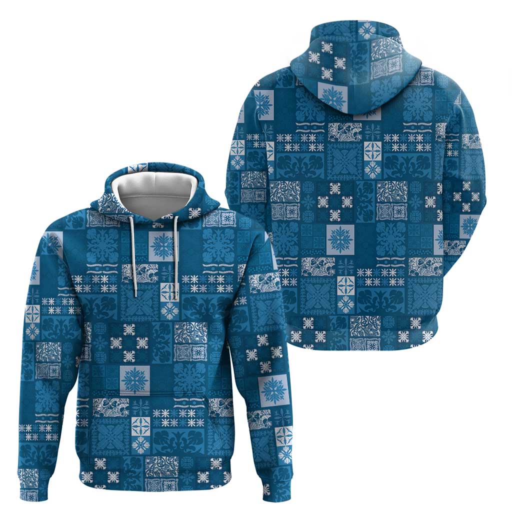 Vintage Hawaiian Quilting Patterns Zip Hoodie Blue Style Tribal Fabric Patchwork - Polynesian Pride