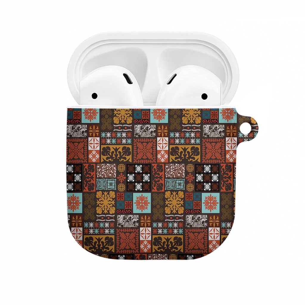 Vintage Hawaiian Quilting Patterns AirPods Case Brown Style Tribal Fabric Patchwork - Polynesian Pride