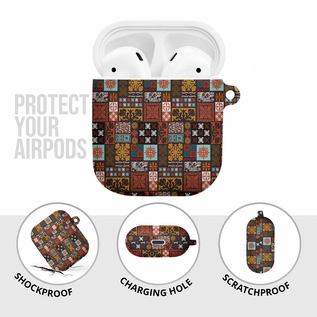 Vintage Hawaiian Quilting Patterns AirPods Case Brown Style Tribal Fabric Patchwork - Polynesian Pride