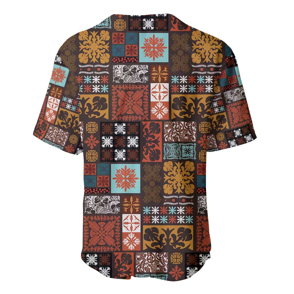 Vintage Hawaiian Quilting Patterns Baseball Jersey Brown Style Tribal Fabric Patchwork - Polynesian Pride