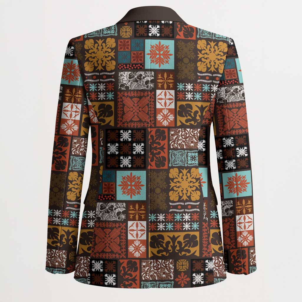 Vintage Hawaiian Quilting Patterns Blazer Brown Style Tribal Fabric Patchwork - Polynesian Pride