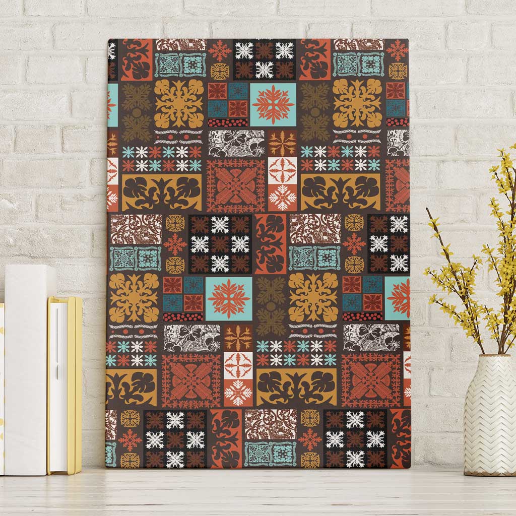 Vintage Hawaiian Quilting Patterns Canvas Wall Art Brown Style Tribal Fabric Patchwork - Polynesian Pride