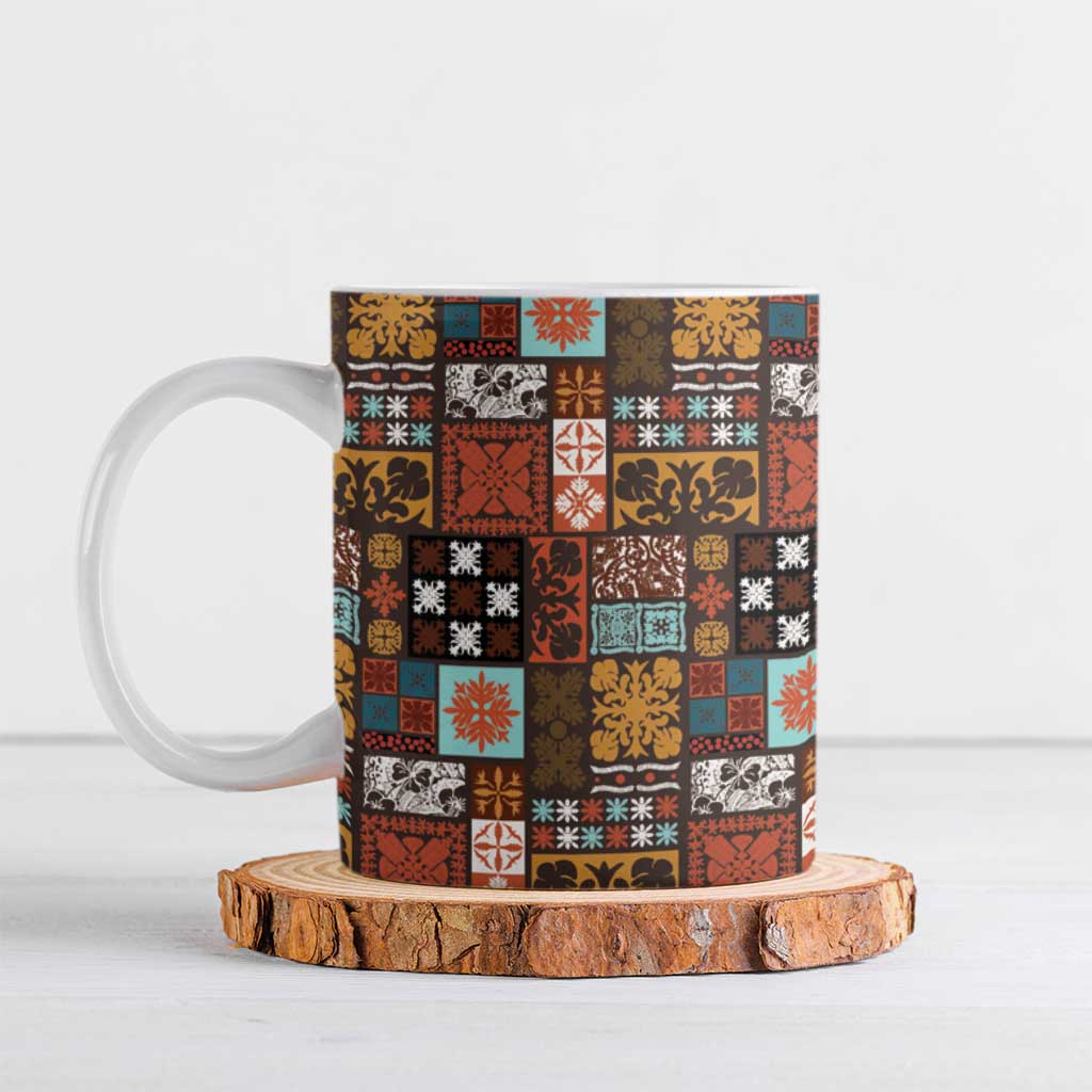 Vintage Hawaiian Quilting Patterns Ceramic Mug Brown Style Tribal Fabric Patchwork - Polynesian Pride