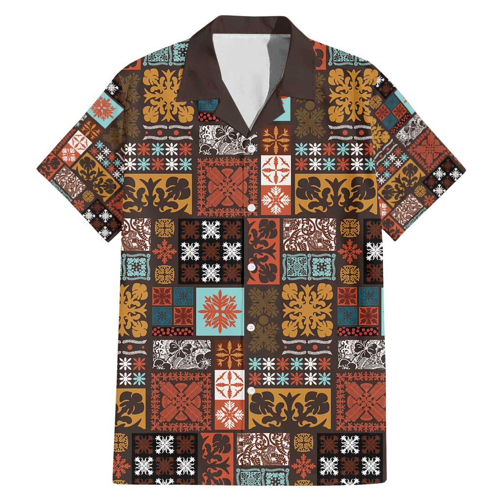 Vintage Hawaiian Quilting Patterns Family Matching Mermaid Dress and Hawaiian Shirt Brown Style Tribal Fabric Patchwork - Polynesian Pride