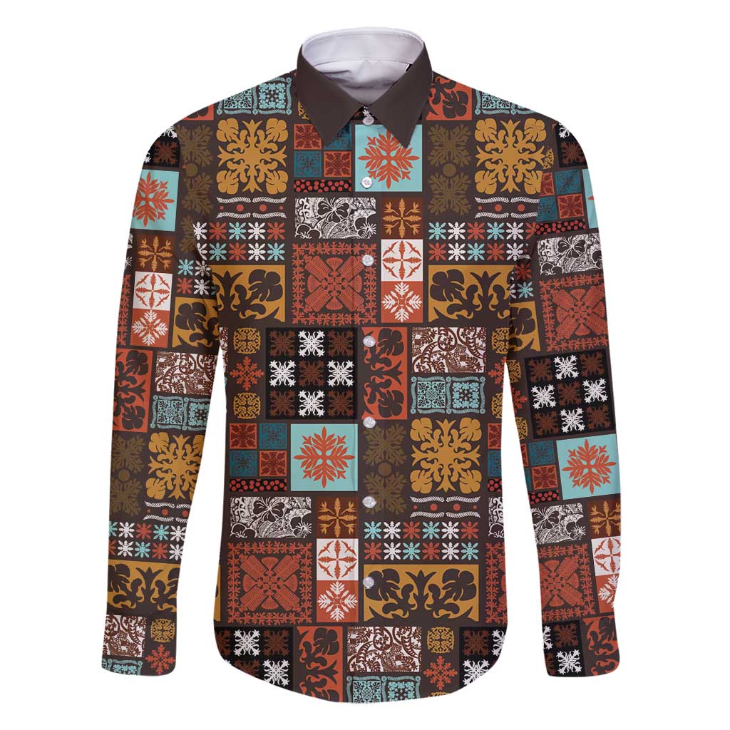 Vintage Hawaiian Quilting Patterns Family Matching Mermaid Dress and Hawaiian Shirt Brown Style Tribal Fabric Patchwork - Polynesian Pride