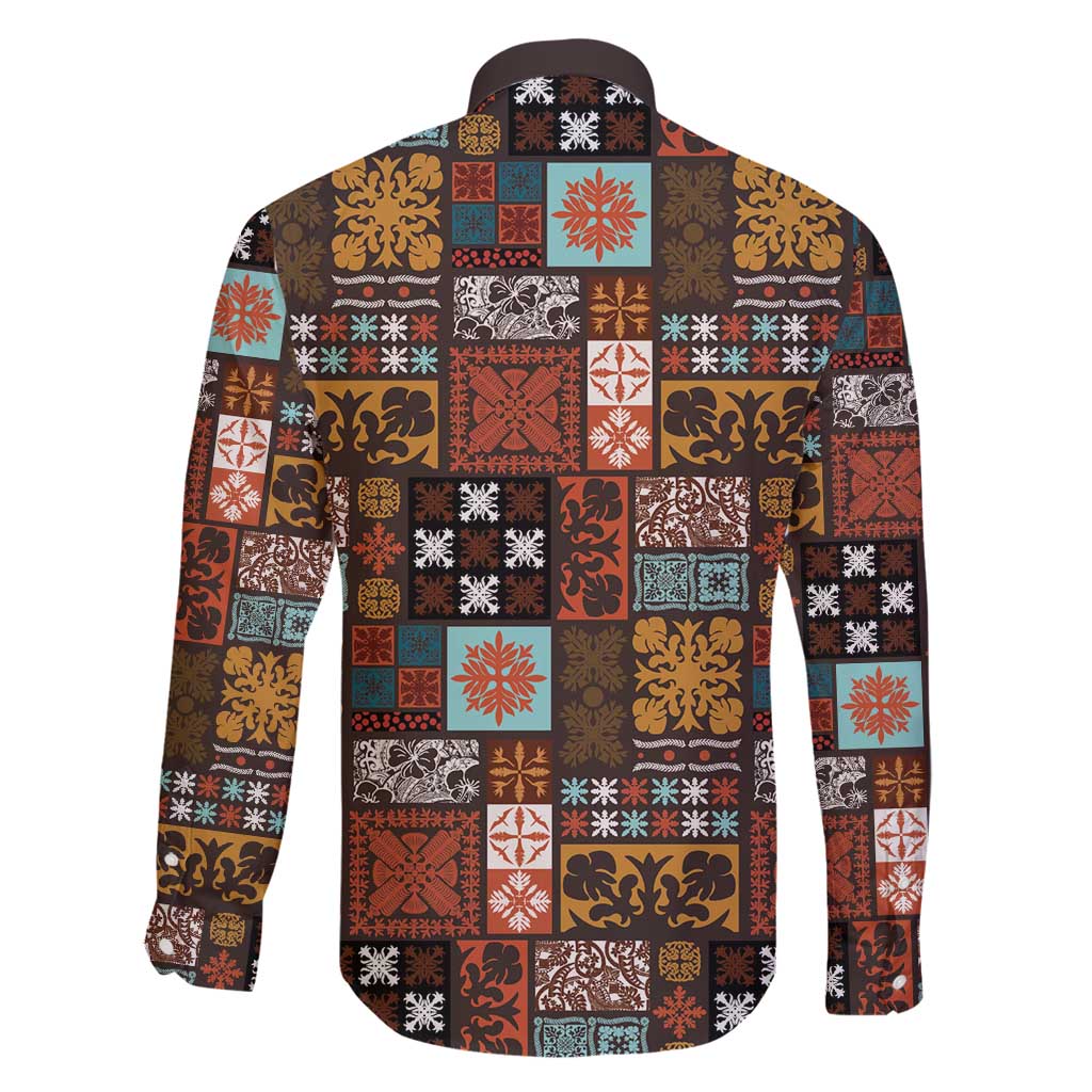 Vintage Hawaiian Quilting Patterns Family Matching Mermaid Dress and Hawaiian Shirt Brown Style Tribal Fabric Patchwork - Polynesian Pride