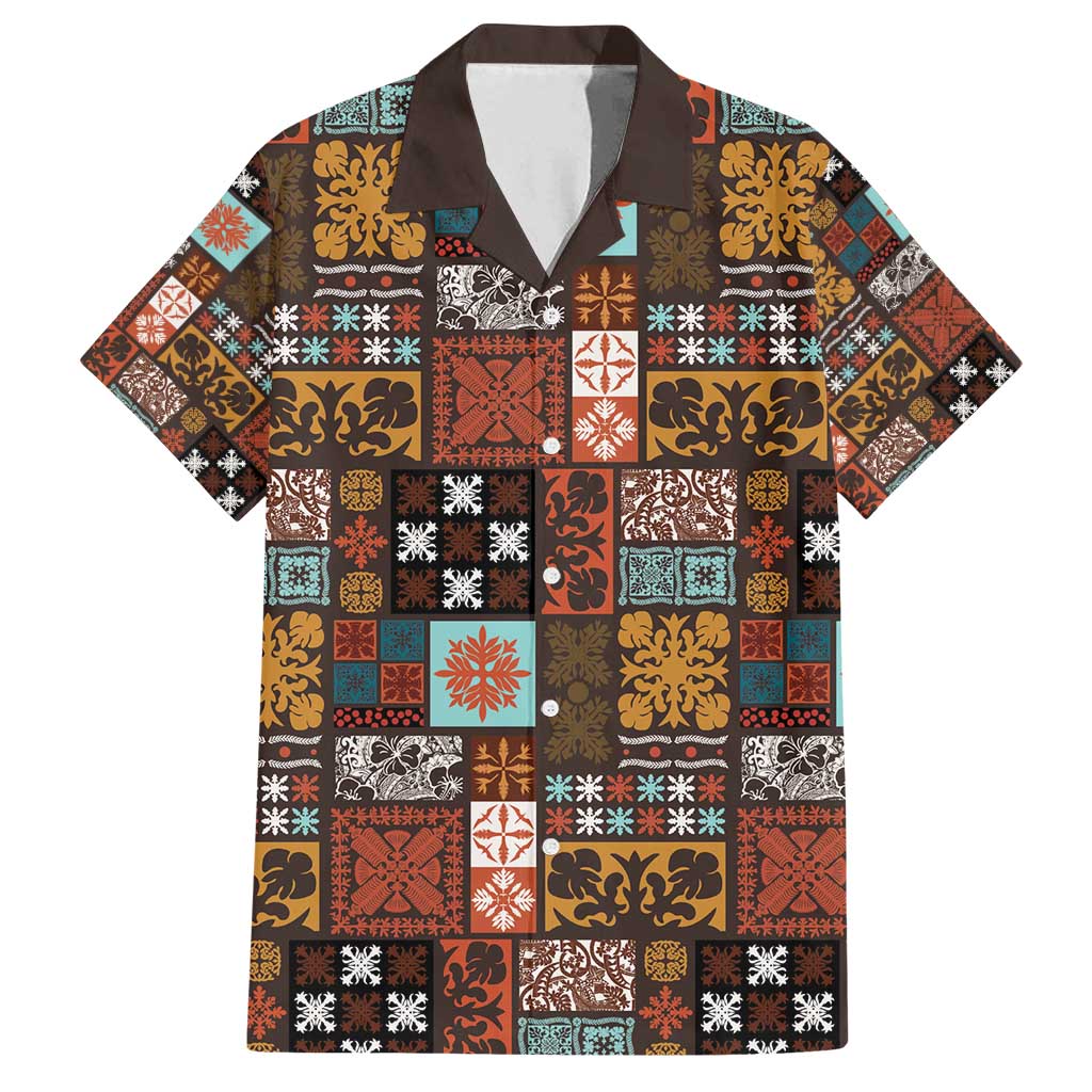 Vintage Hawaiian Quilting Patterns Family Matching Tank Maxi Dress and Hawaiian Shirt Brown Style Tribal Fabric Patchwork - Polynesian Pride