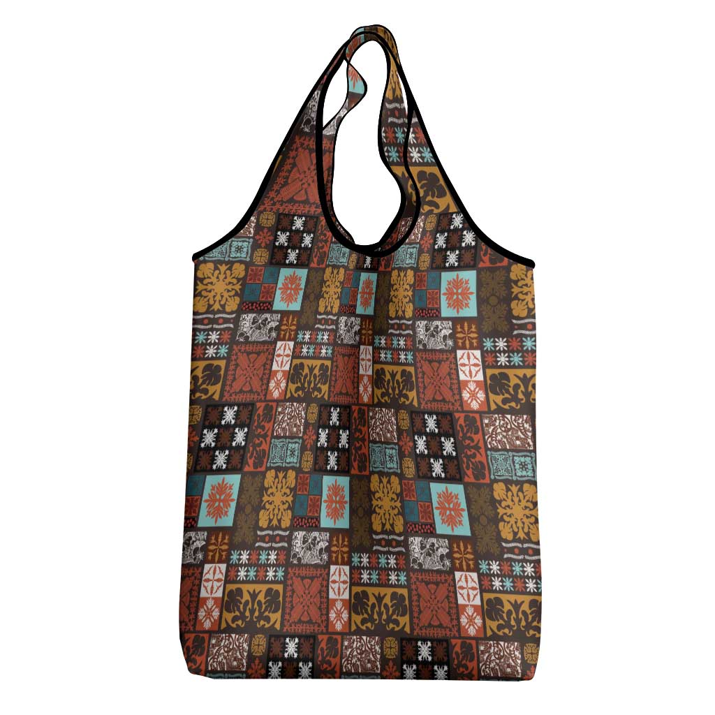 Vintage Hawaiian Quilting Patterns Grocery Bag Brown Style Tribal Fabric Patchwork - Polynesian Pride