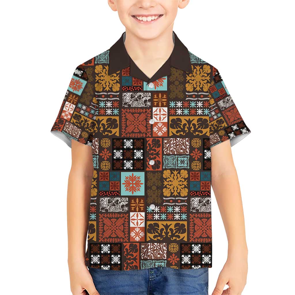 Vintage Hawaiian Quilting Patterns Hawaiian Shirt Brown Style Tribal Fabric Patchwork - Polynesian Pride