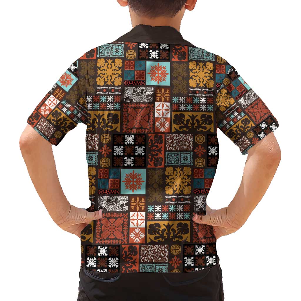 Vintage Hawaiian Quilting Patterns Hawaiian Shirt Brown Style Tribal Fabric Patchwork - Polynesian Pride