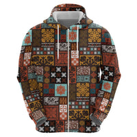 Vintage Hawaiian Quilting Patterns Hoodie Brown Style Tribal Fabric Patchwork - Polynesian Pride