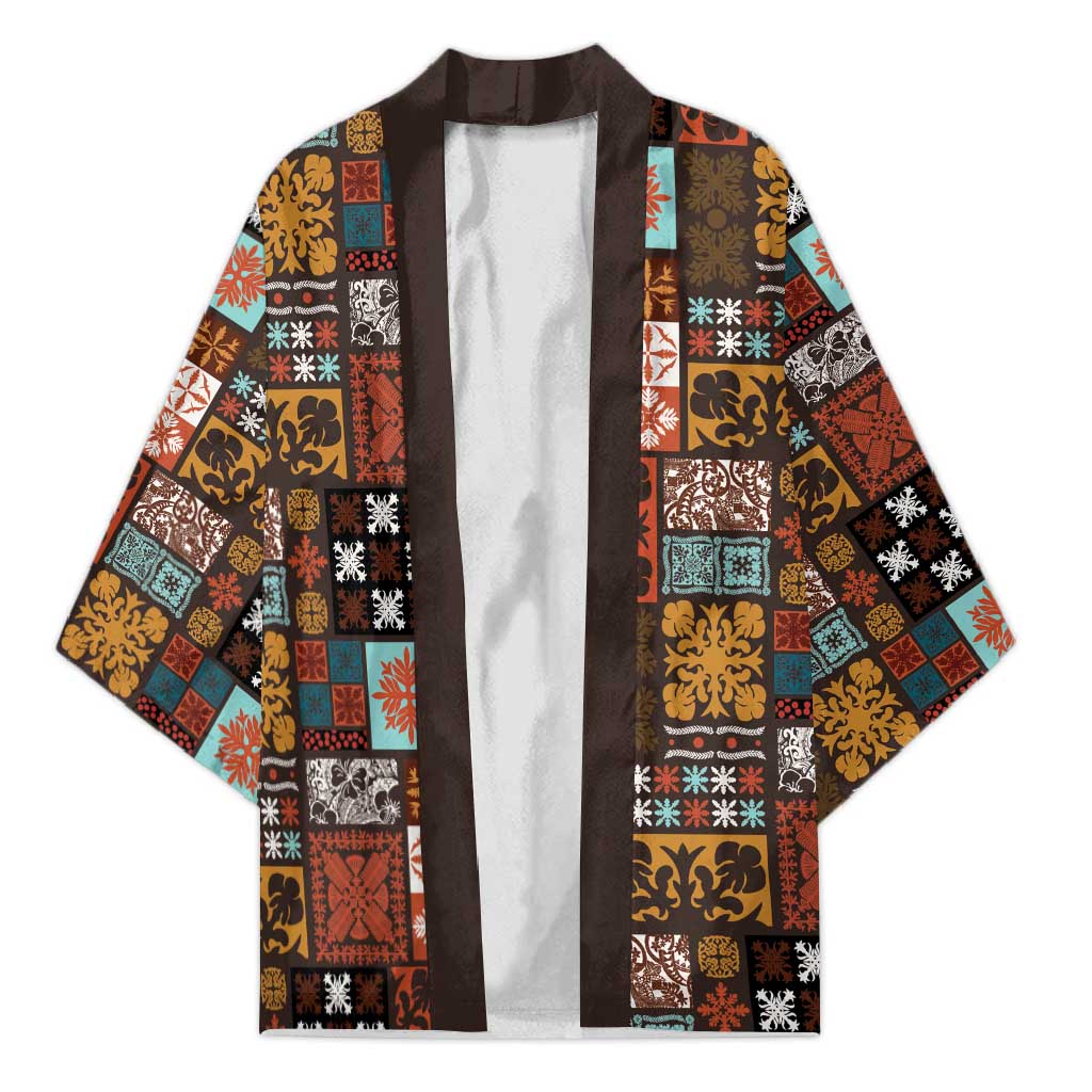 Vintage Hawaiian Quilting Patterns Kimono Brown Style Tribal Fabric Patchwork - Polynesian Pride