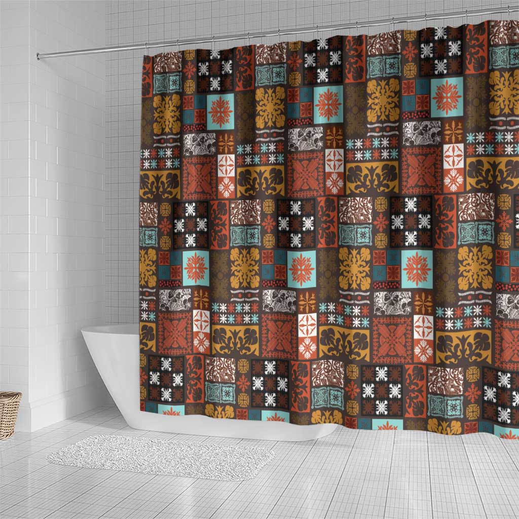Vintage Hawaiian Quilting Patterns Shower Curtain Brown Style Tribal Fabric Patchwork - Polynesian Pride