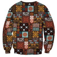 Vintage Hawaiian Quilting Patterns Sweatshirt Brown Style Tribal Fabric Patchwork - Polynesian Pride