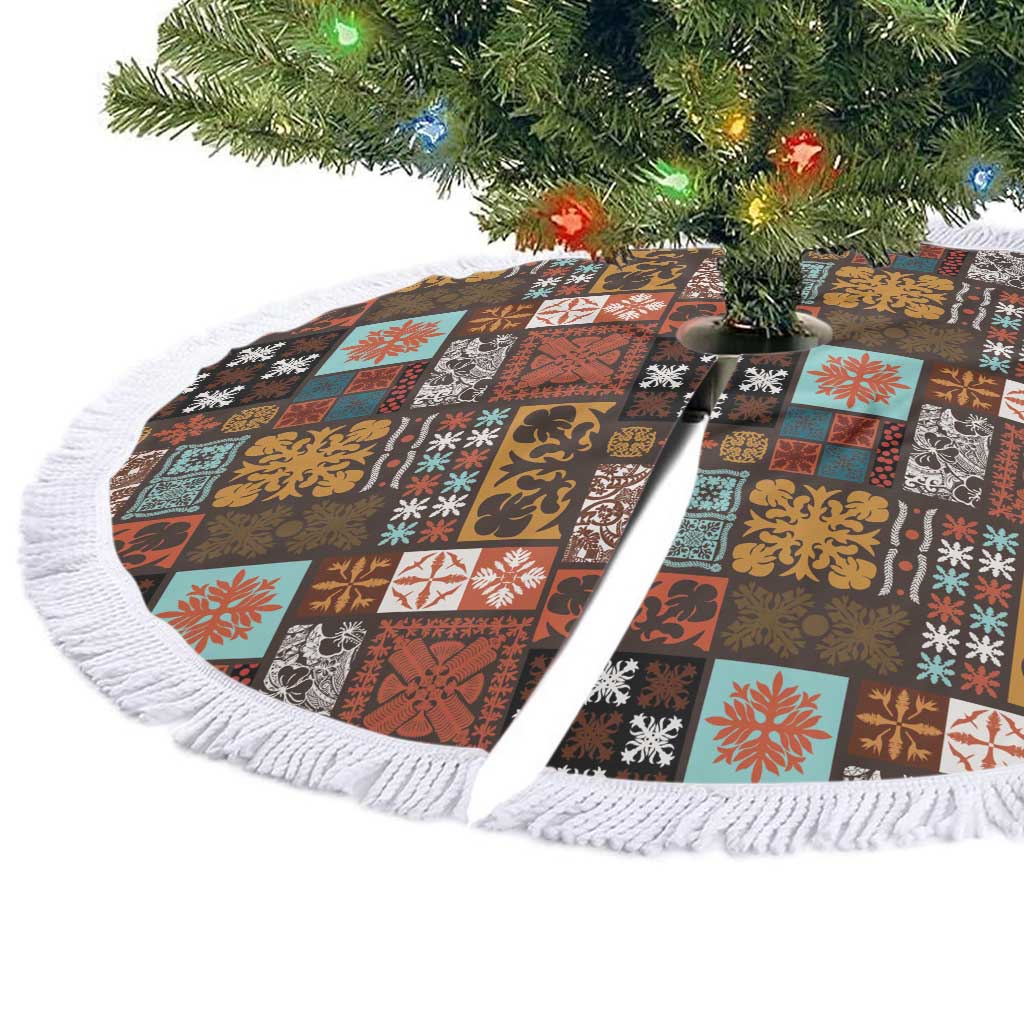 Vintage Hawaiian Quilting Patterns Tree Skirt Brown Style Tribal Fabric Patchwork - Polynesian Pride