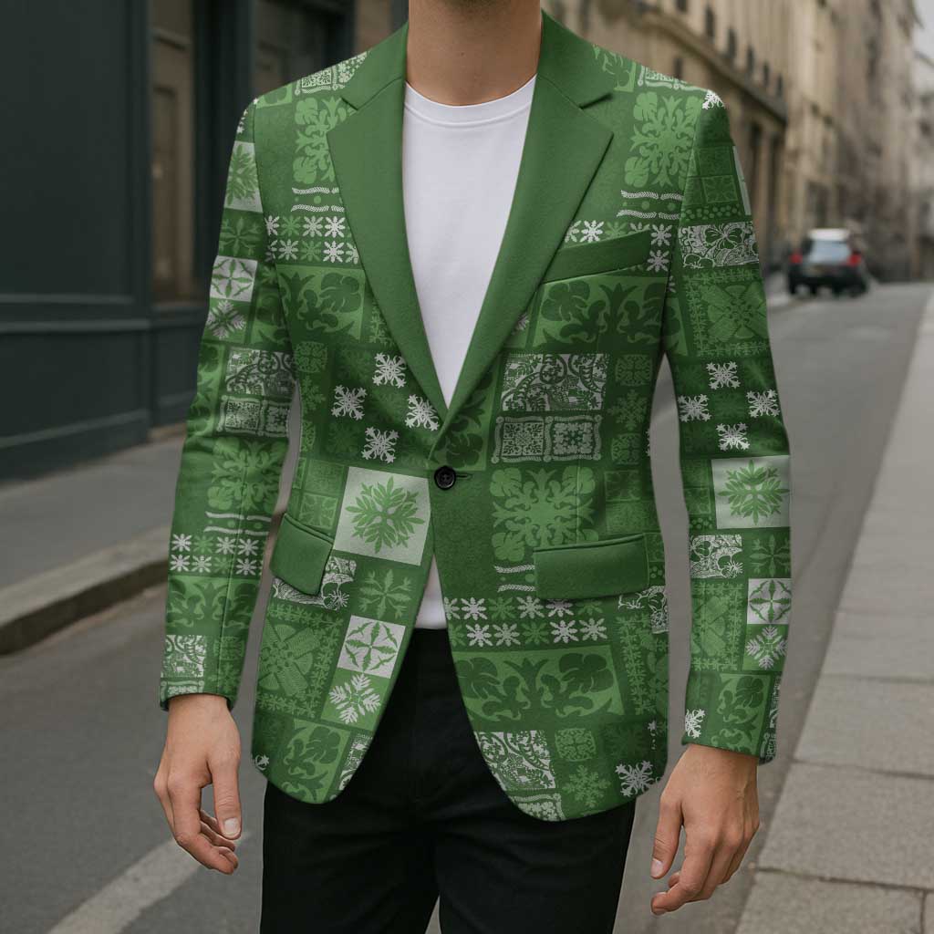 Vintage Hawaiian Quilting Patterns Blazer Green Style Tribal Fabric Patchwork - Polynesian Pride