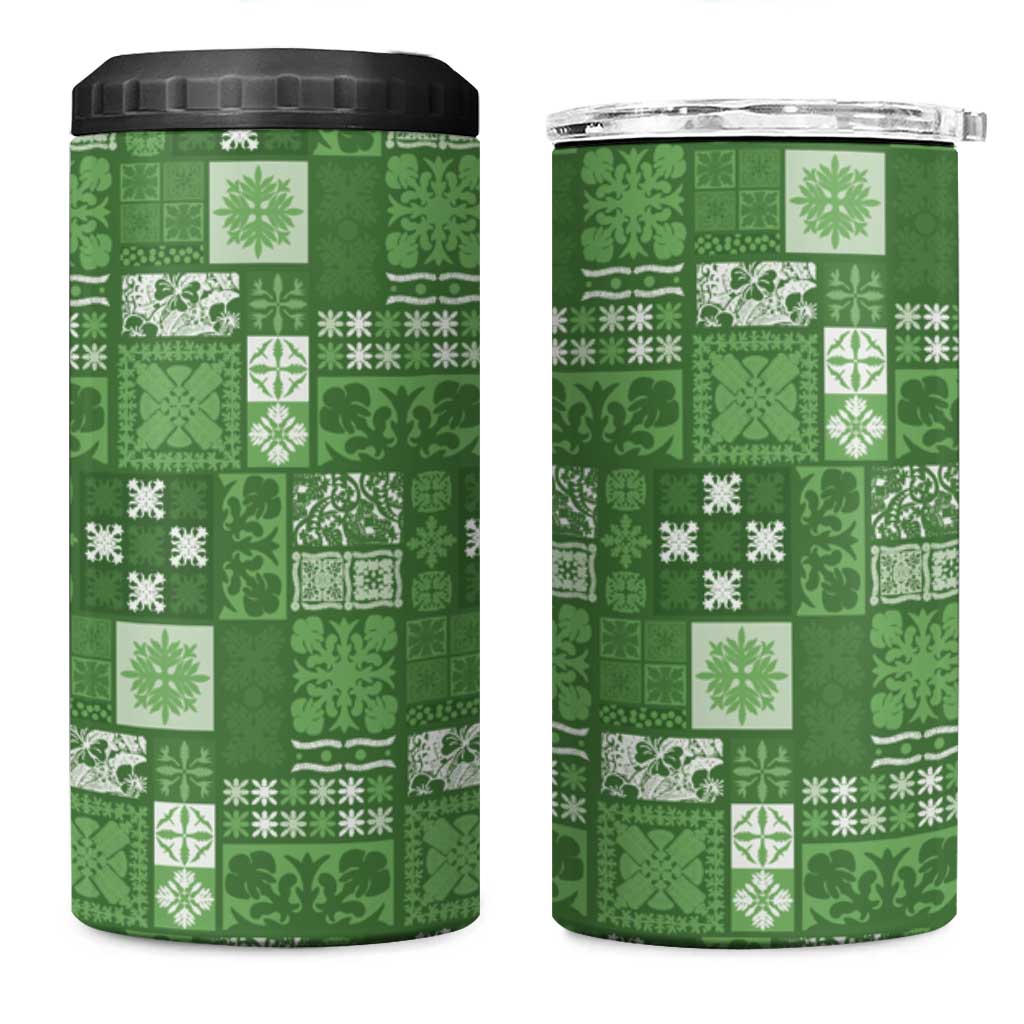 Vintage Hawaiian Quilting Patterns 4 in 1 Can Cooler Tumbler Green Style Tribal Fabric Patchwork - Polynesian Pride