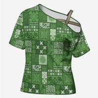 Vintage Hawaiian Quilting Patterns Cross Shoulder Shirt Green Style Tribal Fabric Patchwork - Polynesian Pride