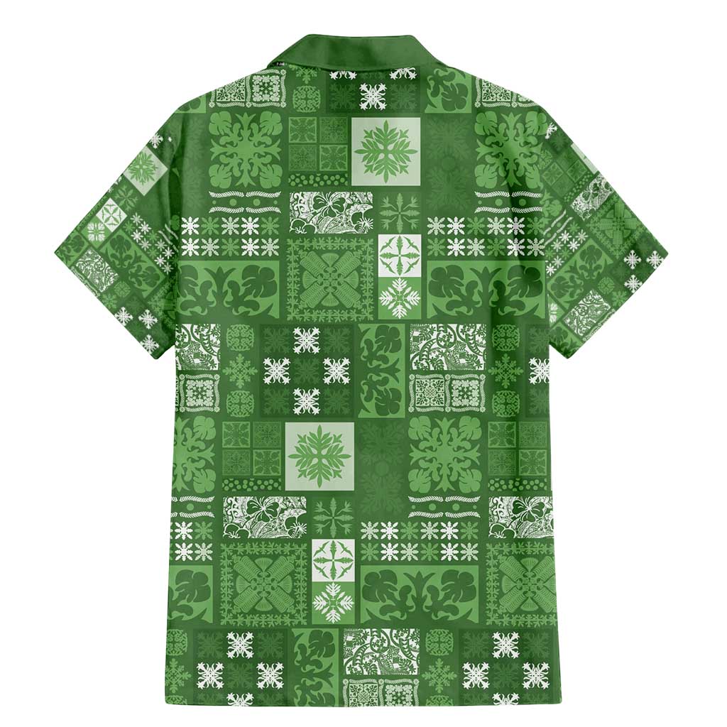 Vintage Hawaiian Quilting Patterns Family Matching Mermaid Dress and Hawaiian Shirt Green Style Tribal Fabric Patchwork - Polynesian Pride