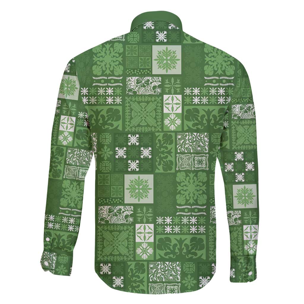 Vintage Hawaiian Quilting Patterns Family Matching Puletasi and Hawaiian Shirt Green Style Tribal Fabric Patchwork - Polynesian Pride