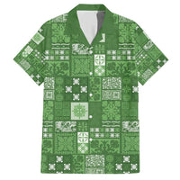 Vintage Hawaiian Quilting Patterns Family Matching Short Sleeve Bodycon Dress and Hawaiian Shirt Green Style Tribal Fabric Patchwork - Polynesian Pride