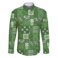 Vintage Hawaiian Quilting Patterns Family Matching Short Sleeve Bodycon Dress and Hawaiian Shirt Green Style Tribal Fabric Patchwork - Polynesian Pride