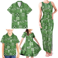 Vintage Hawaiian Quilting Patterns Family Matching Tank Maxi Dress and Hawaiian Shirt Green Style Tribal Fabric Patchwork - Polynesian Pride