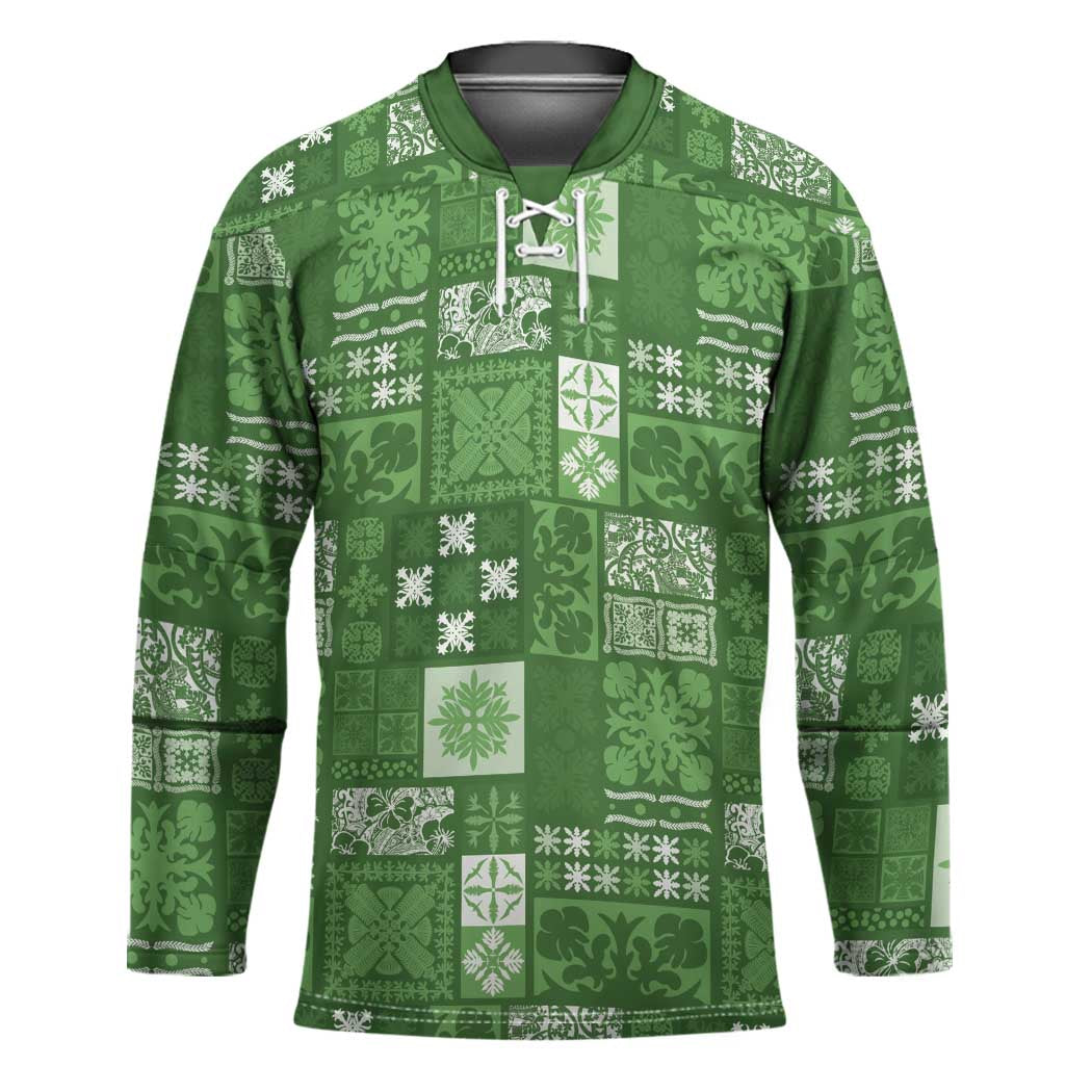 Vintage Hawaiian Quilting Patterns Hockey Jersey Green Style Tribal Fabric Patchwork - Polynesian Pride