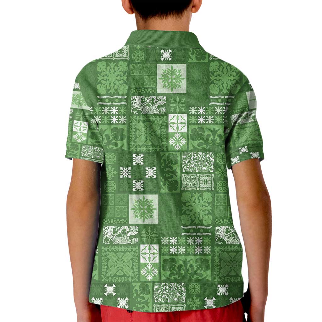 Vintage Hawaiian Quilting Patterns Kid Polo Shirt Green Style Tribal Fabric Patchwork - Polynesian Pride