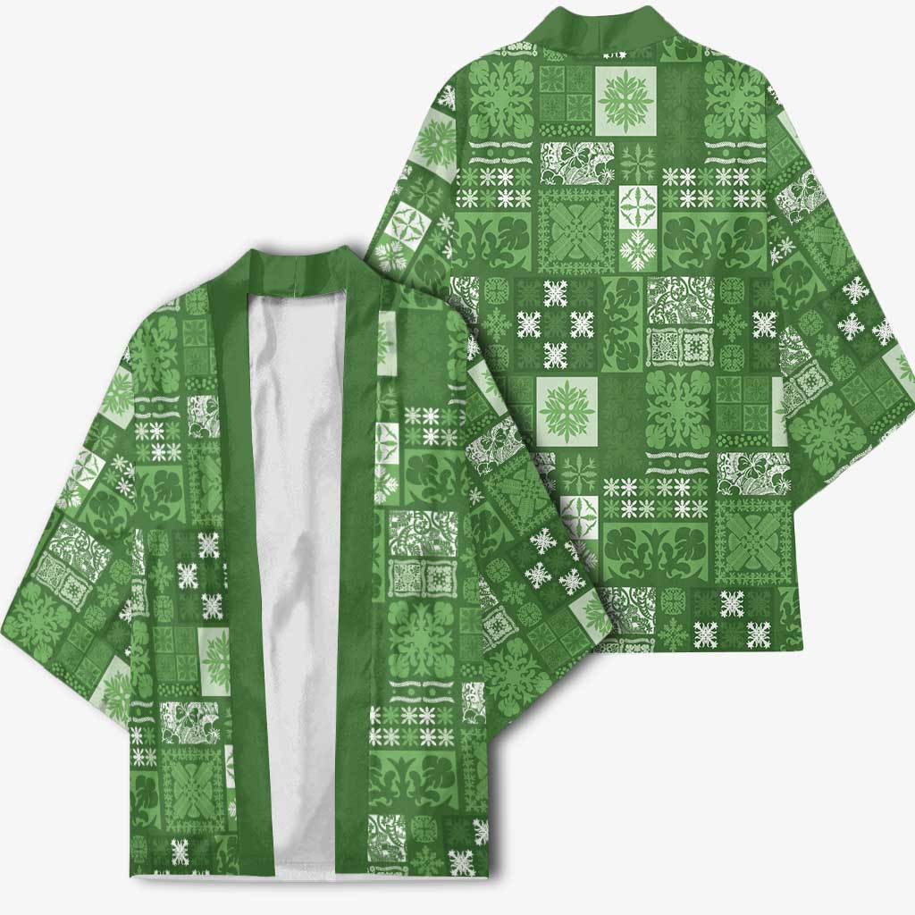 Vintage Hawaiian Quilting Patterns Kimono Green Style Tribal Fabric Patchwork - Polynesian Pride