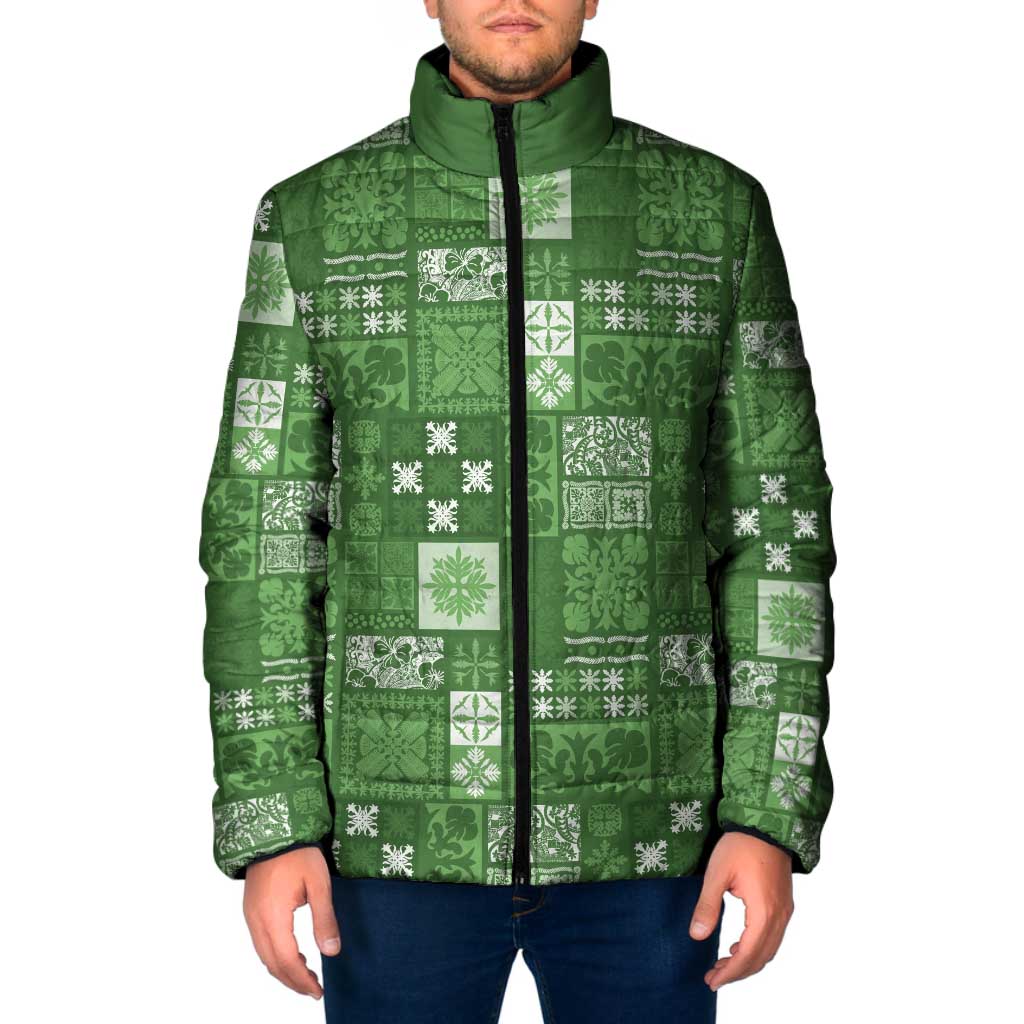 Vintage Hawaiian Quilting Patterns Padded Jacket Green Style Tribal Fabric Patchwork - Polynesian Pride