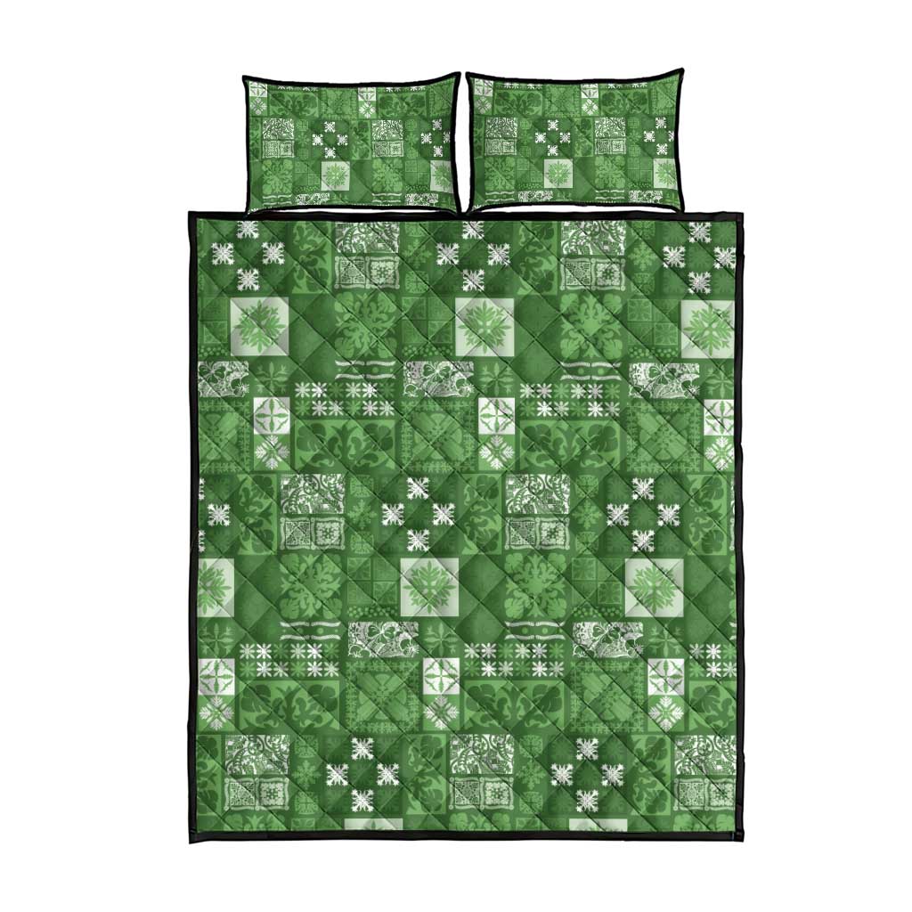 Vintage Hawaiian Quilting Patterns Quilt Bed Set Green Style Tribal Fabric Patchwork - Polynesian Pride